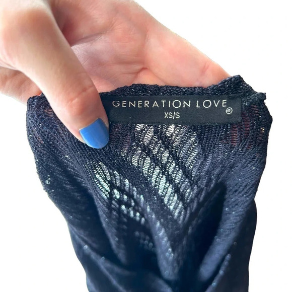 Generation Love Pointelle Lurex Metallic Navy Blue‎ Sweater Size XS / S - Picture 6 of 8